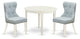 A Kitchen Set Of 2 Kitchen Chairs, Baby Blue Color, Dinner Table, Linen White