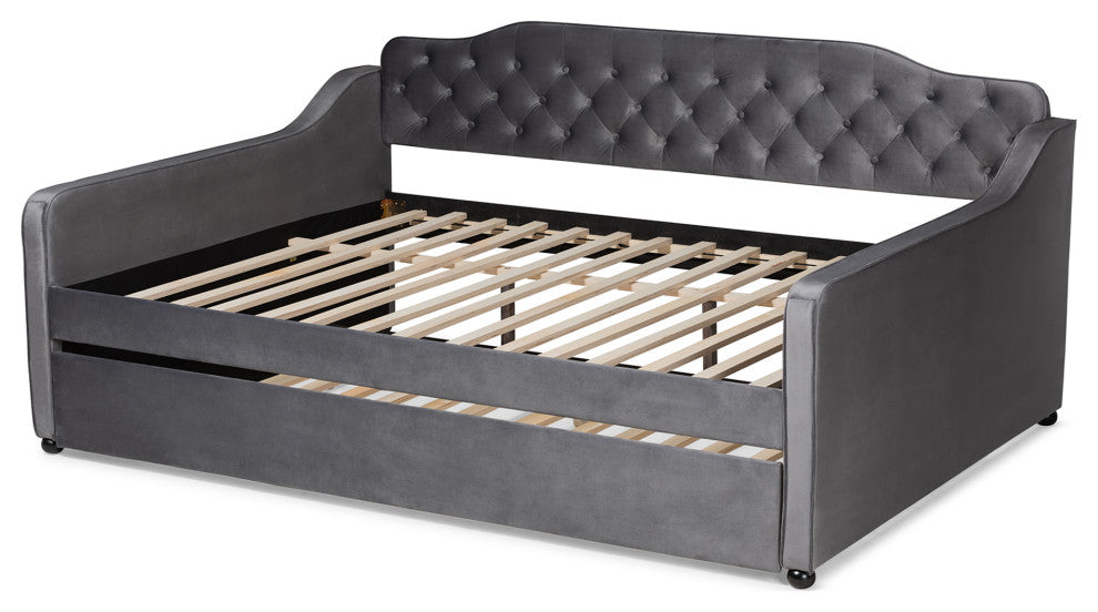 Hadgeon Gray Velvet Full Daybed With Trundle