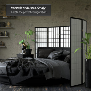 5' Tall Window Pane Shoji Screen, Black, 4 Panels