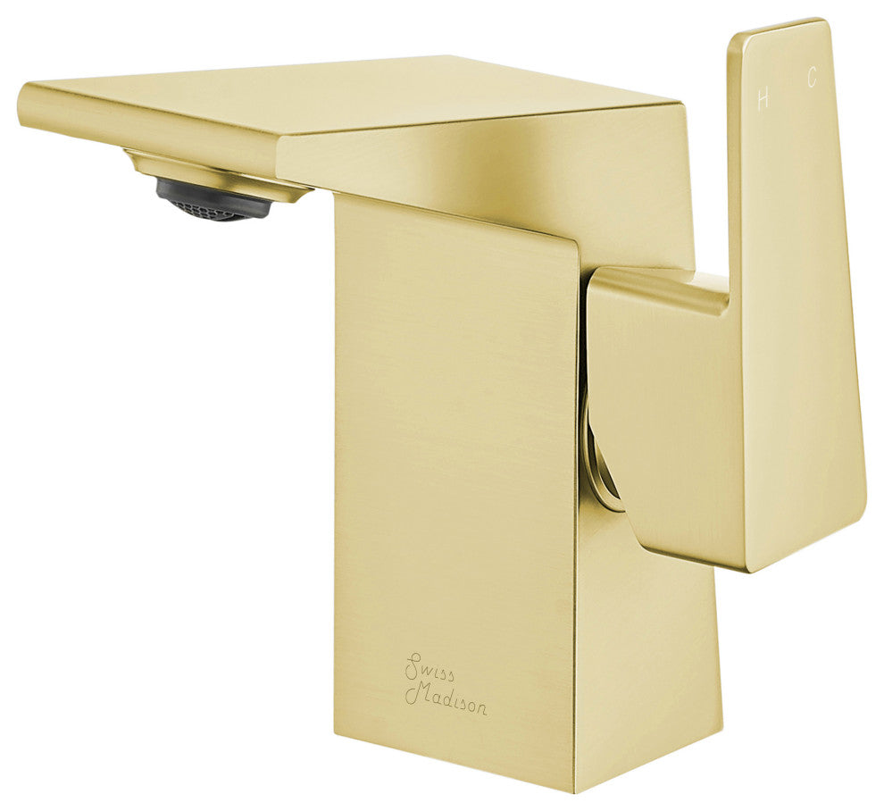 Carre Single Hole Single Handle Bathroom Faucet, Brushed Gold