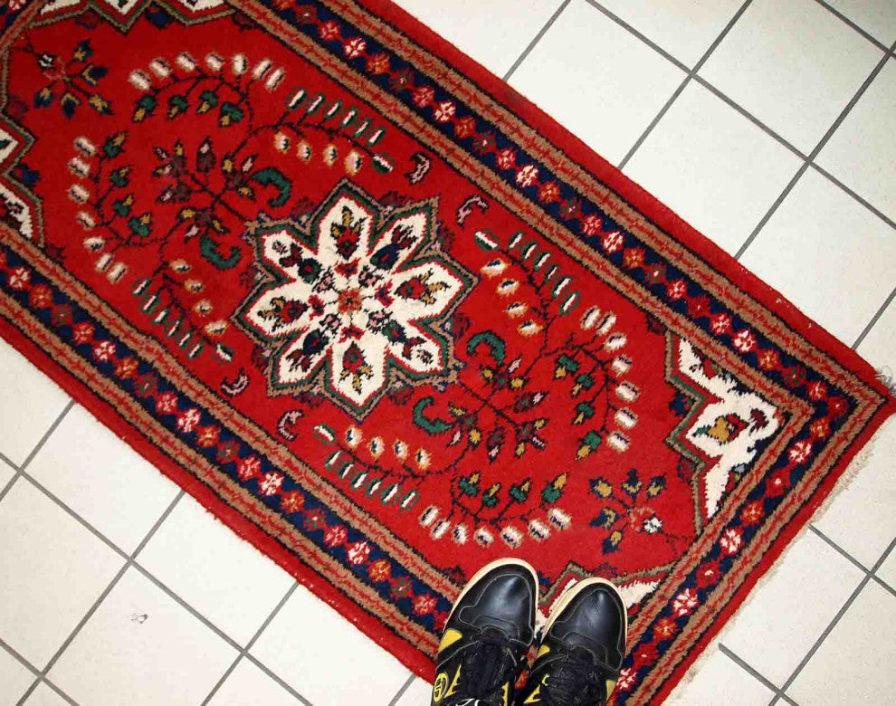 Handmade Vintage Persian Hamadan Rug, 2.2'x4.4', 70cmx136cm 1970s