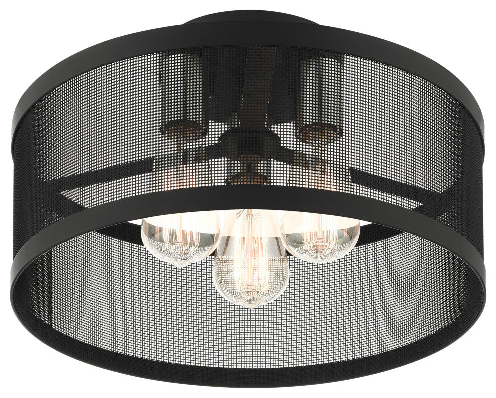 Livex Lighting Industro 3 Light Black, Brushed Nickel Accents Medium Semi-Flush