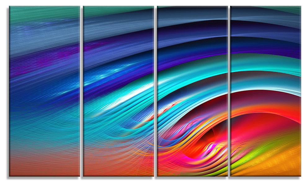 Beautiful Fractal Rainbow Waves, Floral Canvas Art Print, 48"x28", 4 Panels