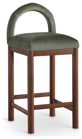 Conrad Upholstered Bar and Counter Stool, Green, Velvet, Brown