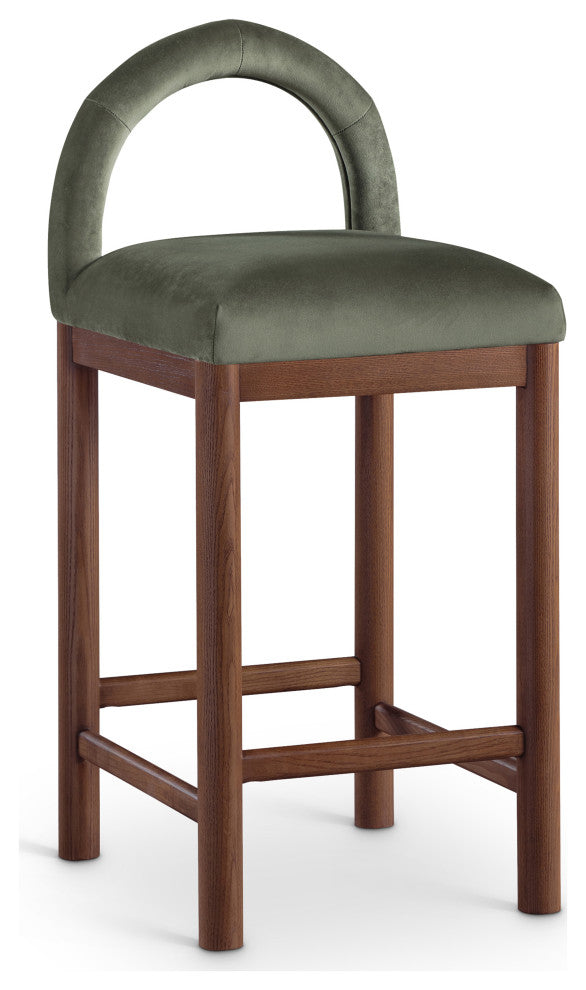 Conrad Upholstered Bar and Counter Stool, Green, Velvet, Brown
