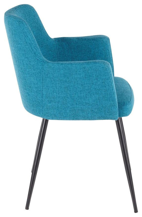 Andrew Contemporary Dining/Accent Chair in Black with Teal Fabric - Set of 2
