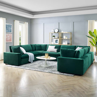 Commix Down Filled Overstuffed Performance Velvet 8-Piece Sectional, Green