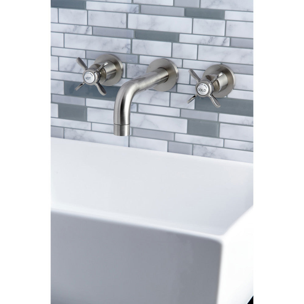 Kingston Brass KS8128BEX 2-Handle 8" Wall Mount Bathroom Faucet, Brushed Nickel
