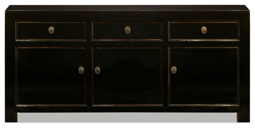 Distressed Black Elmwood Chinese Ming Cabinet