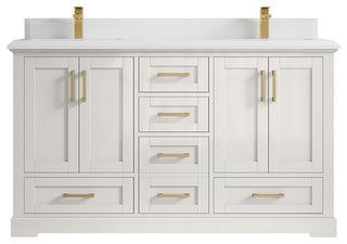 Boston 60" Double Bathroom Vanity in Alabaster 1.5" White Quartz
