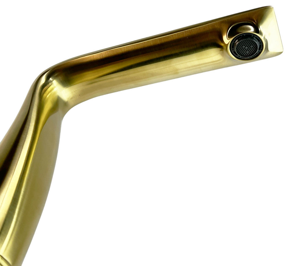 CastelloUSA Widespread, Bath Faucet, 2-Dark Rock Crystal Handles, Brushed Gold