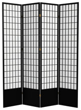 7' Tall Window Pane Shoji Screen, Black, 4 Panels