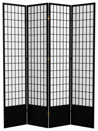 7' Tall Window Pane Shoji Screen, Black, 4 Panels