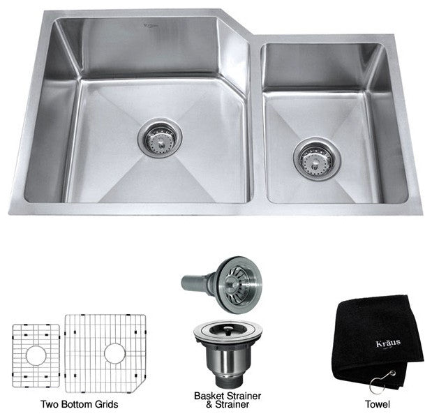 Kraus KHU123-32 32" Undermount Double Bowl Stainless Steel Kitchen Sink