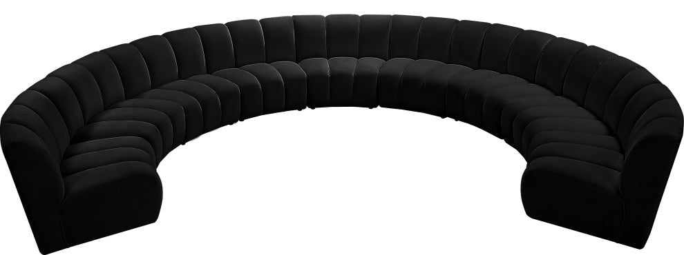 Infinity Channel Tufted Velvet Modular Chair, Black, 9 Piece