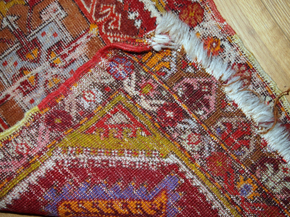 Handmade antique collectible Turkish Yastik rug 1.4' x 2.8' ( 44cm x 86cm ) 1920