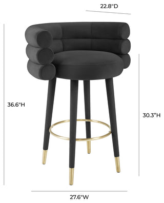 Betty Velvet Barstool, Black, Bar Height