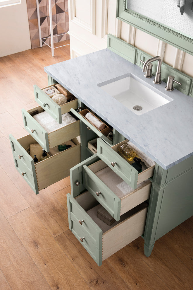 Brittany 48" Sage Green Vanity, Carrara Marble Top