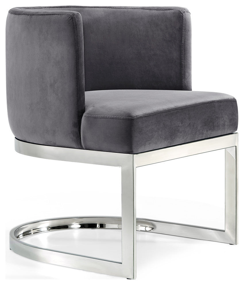 Gianna Velvet Dining Chair, Gray, Chrome Base