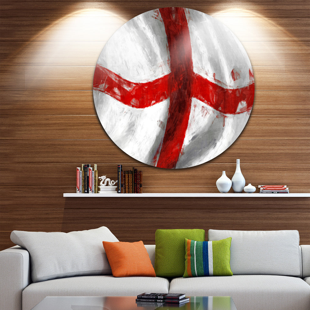 Flag Of England, Contemporary Large Disc Metal Wall Art, 36"