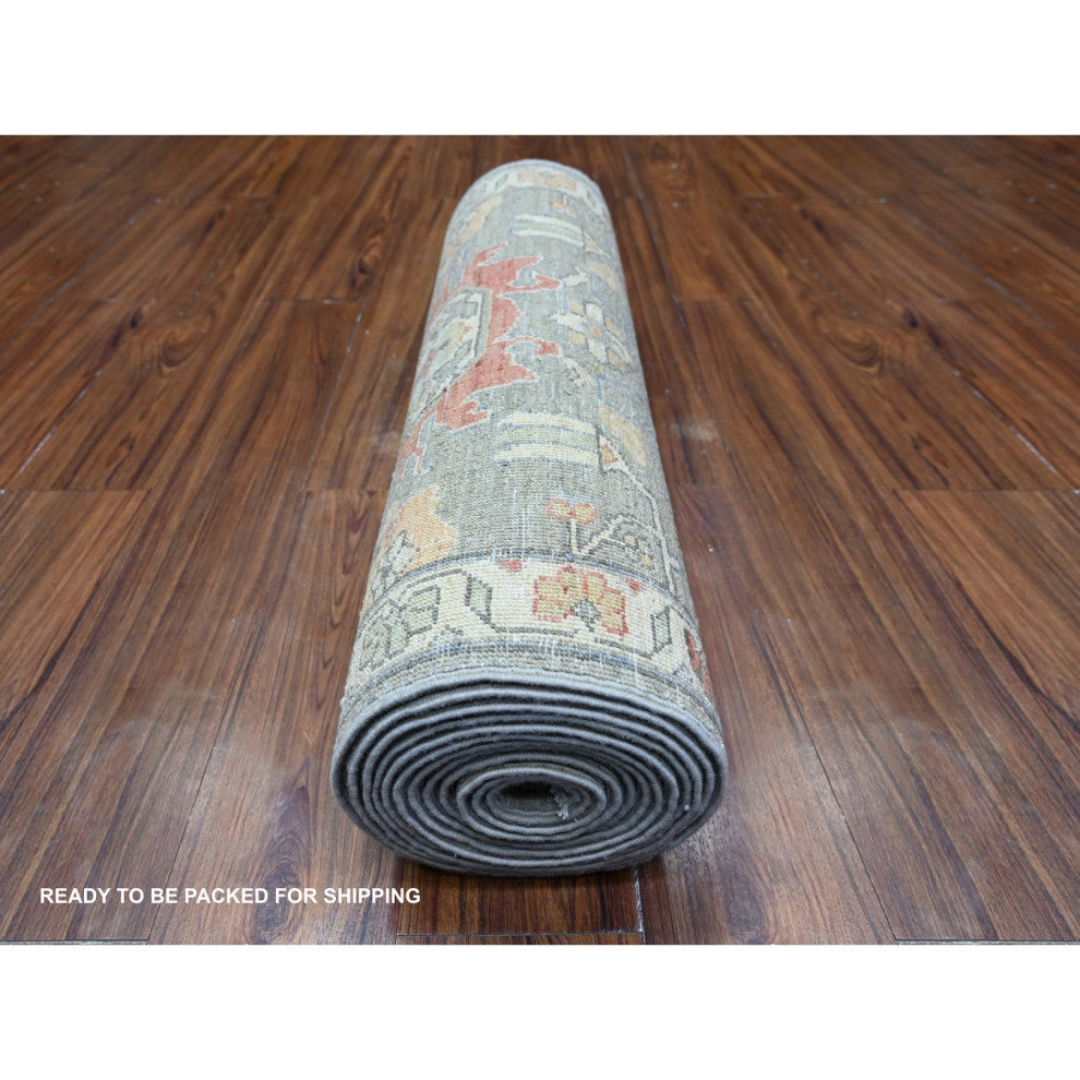 Camouflage Green Wool Hand Knotted Finer Peshawar XL Runner Rug, 2'5"x15'11"