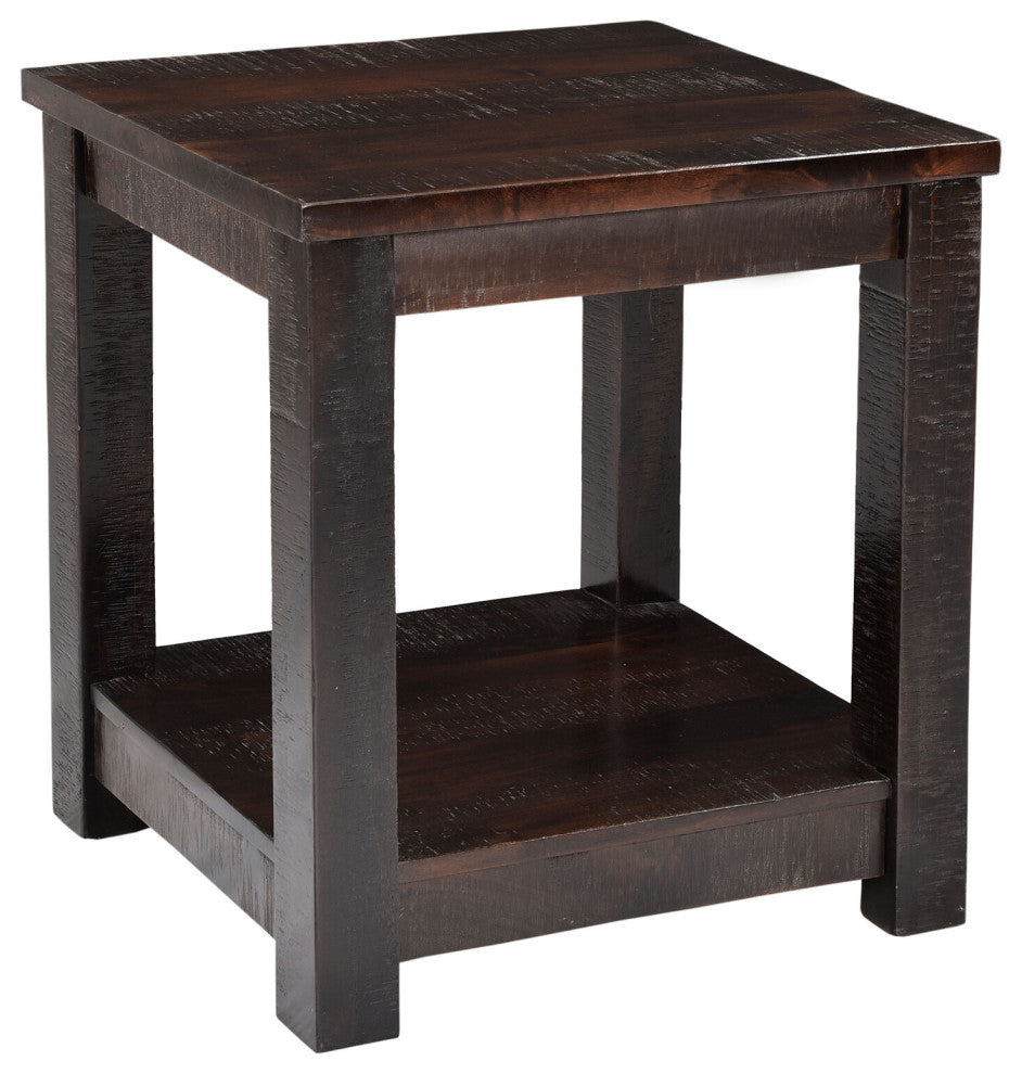 Ravenna Mango Wood End Table With Lower Storage Shelf, Dark Brown