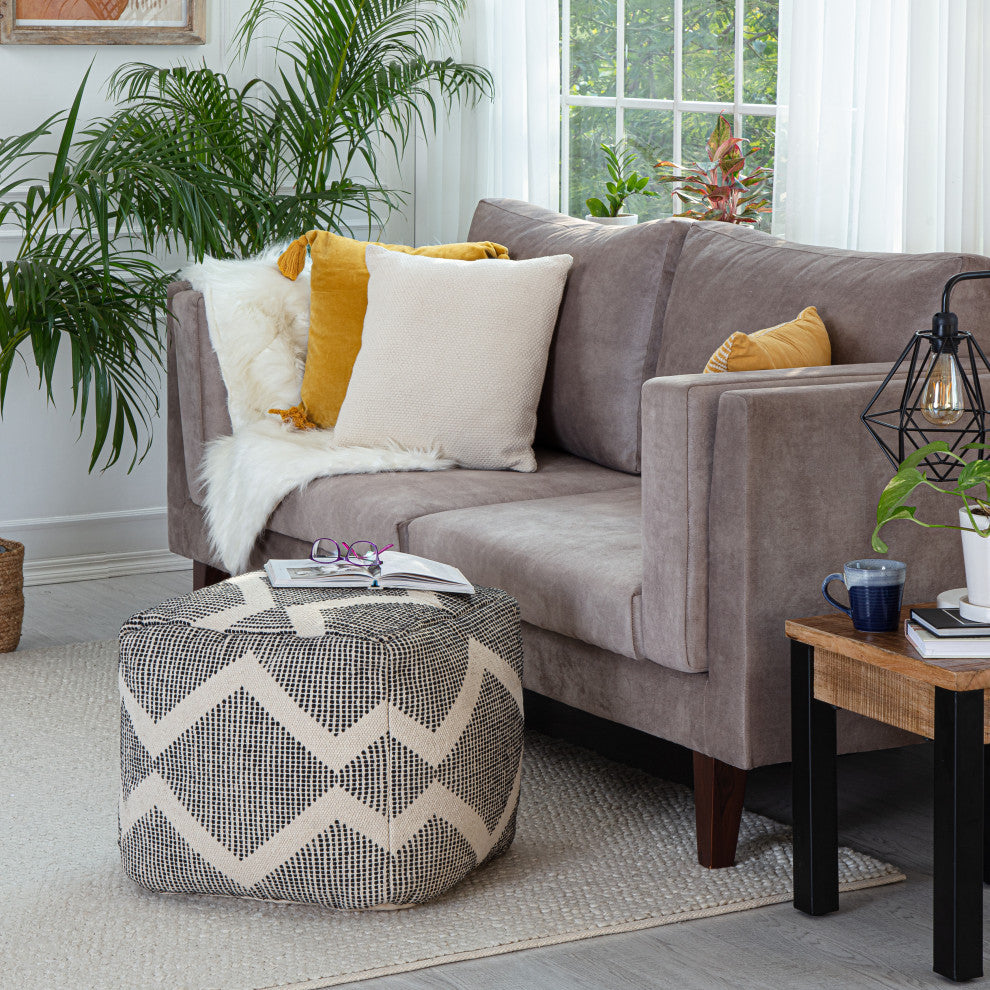 Maplewood 20" x 20" x 20" Black and Ivory Pouf