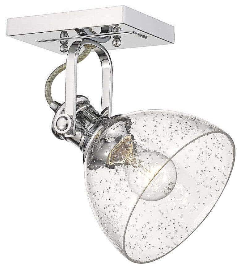 7" 1 Light Semi-Flush Mount, Chrome With Seeded Glass