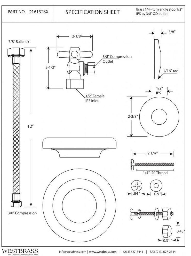 Toilet Kit With 1, 4-Turn Stop and Wax Ring, Cross Handle, Satin Nickel