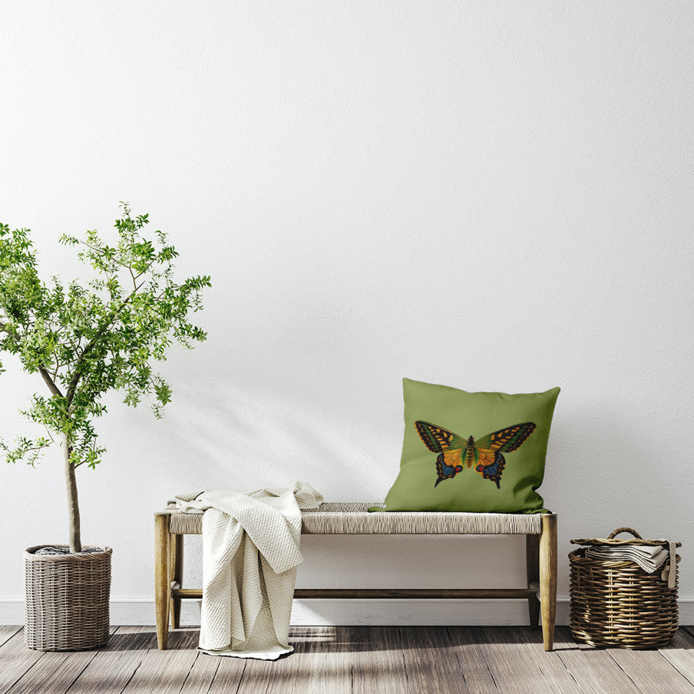 Colorful Swallowtail Polyester Indoor Pillow, Apple Green, 26"x26"