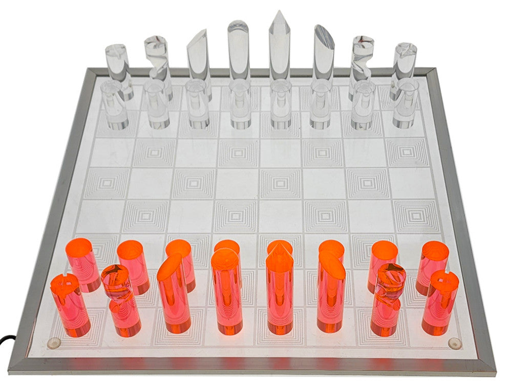 OnDisplay 3D Luxe Acrylic Fire & Ice LED Light Glowing Chess Set - Luxury Laser