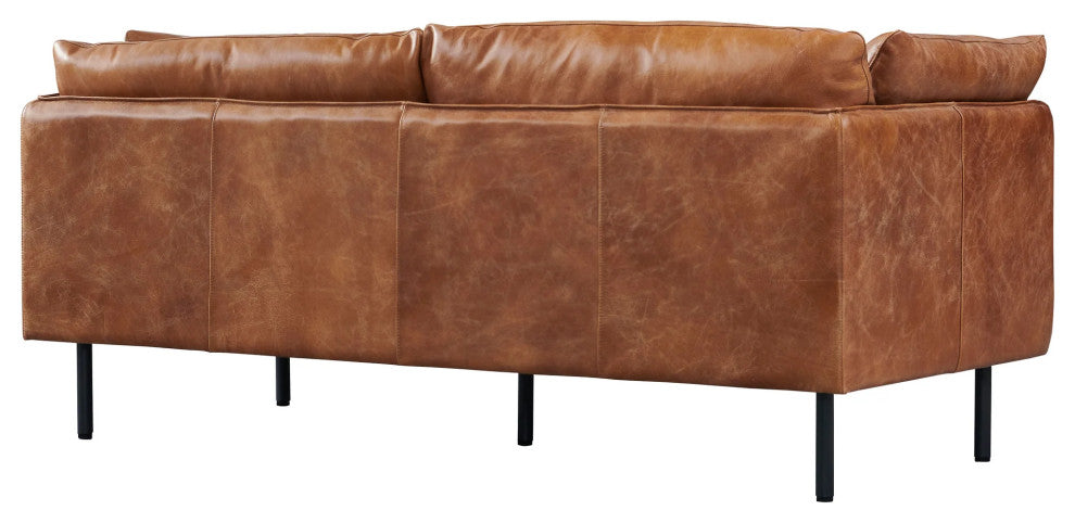 Venezia Industrial Modern Love Seat - Light Brown Leather