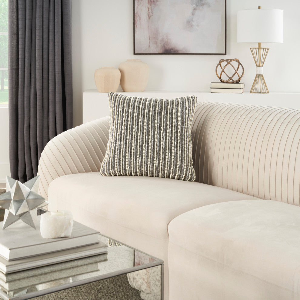 Nourison Home 20"x20" Sofia Beaded Vert Stripes Pewter Throw Pillows