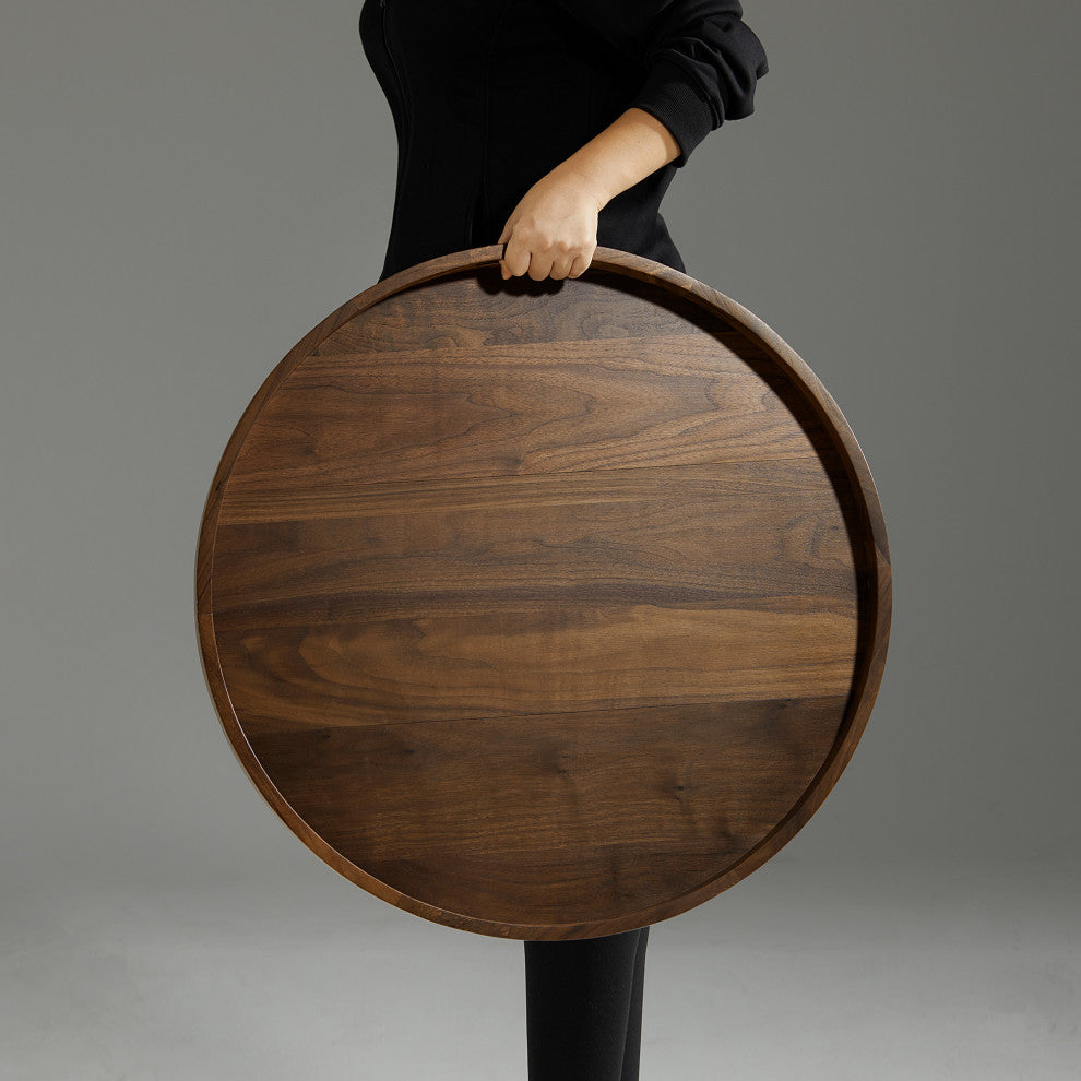 Round Black Walnut Solid Wood Tray Ottoman Tray, 26inch