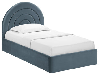 Solana Arched Performance Velvet Twin Platform Bed, Cadet Blue