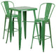 23.75" Square Green Metal Indoor-Outdoor Bar Table Set with 2 Stools with Backs
