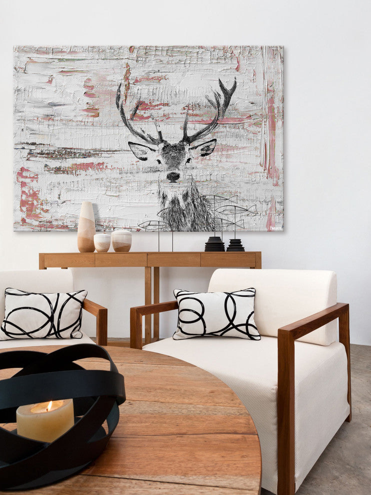 "Deer Glare" Painting Print on Wrapped Canvas, 60"x40"