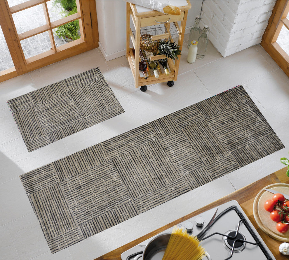 2' x 6' Modern Geo Lines, Squares Washable Runner Rug