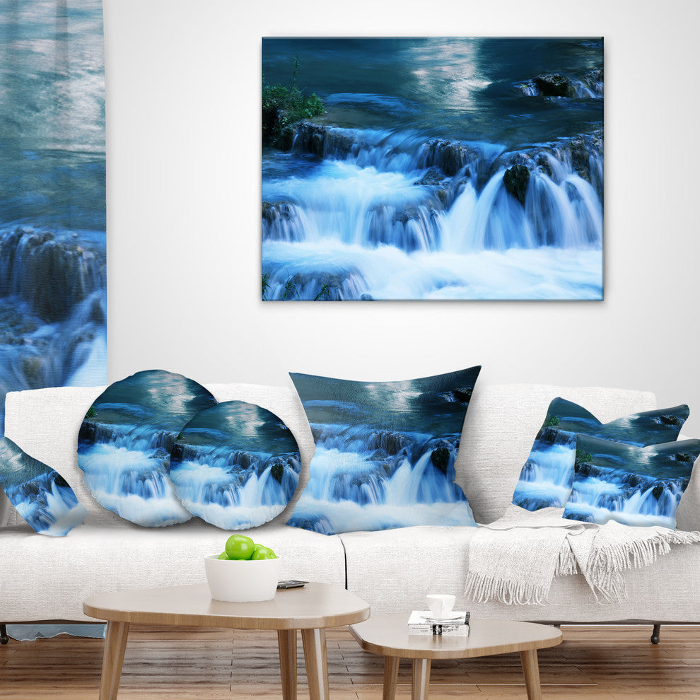 Beautiful Small Blue Waterfalls Landscape Wall Throw Pillow, 16"x16"