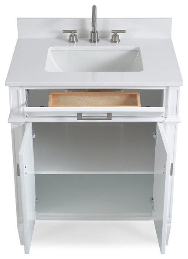 30" Durand Modern White Bathroom Sink Vanity With Stone Counter Top