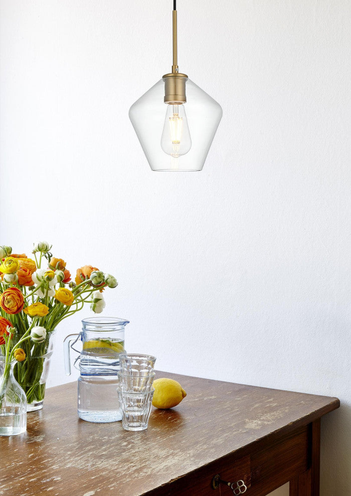 Home Living 8" Pendant Clear Shade, Satin Gold