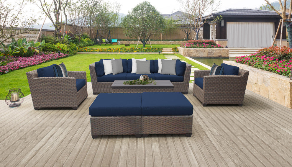 Florence 8 Piece Outdoor Wicker Patio Furniture Set 08c, Navy