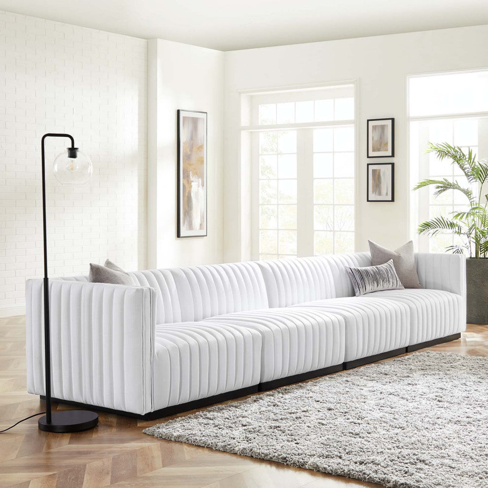 Conjure Channel Tufted Upholstered Fabric 4-Piece Sofa, Black White