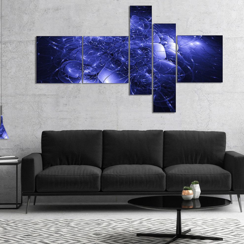 Alien Mystical Flower Blue, Floral Art Canvas Print, 60"x32", 5 panels