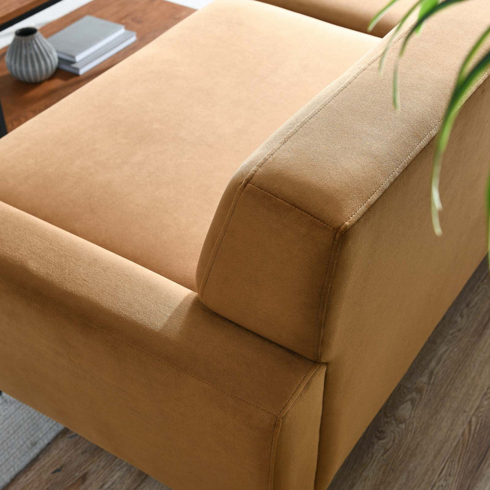 Sofa, Brown, Velvet, Modern, Mid Century Living Hotel Lounge Cafe Lobby