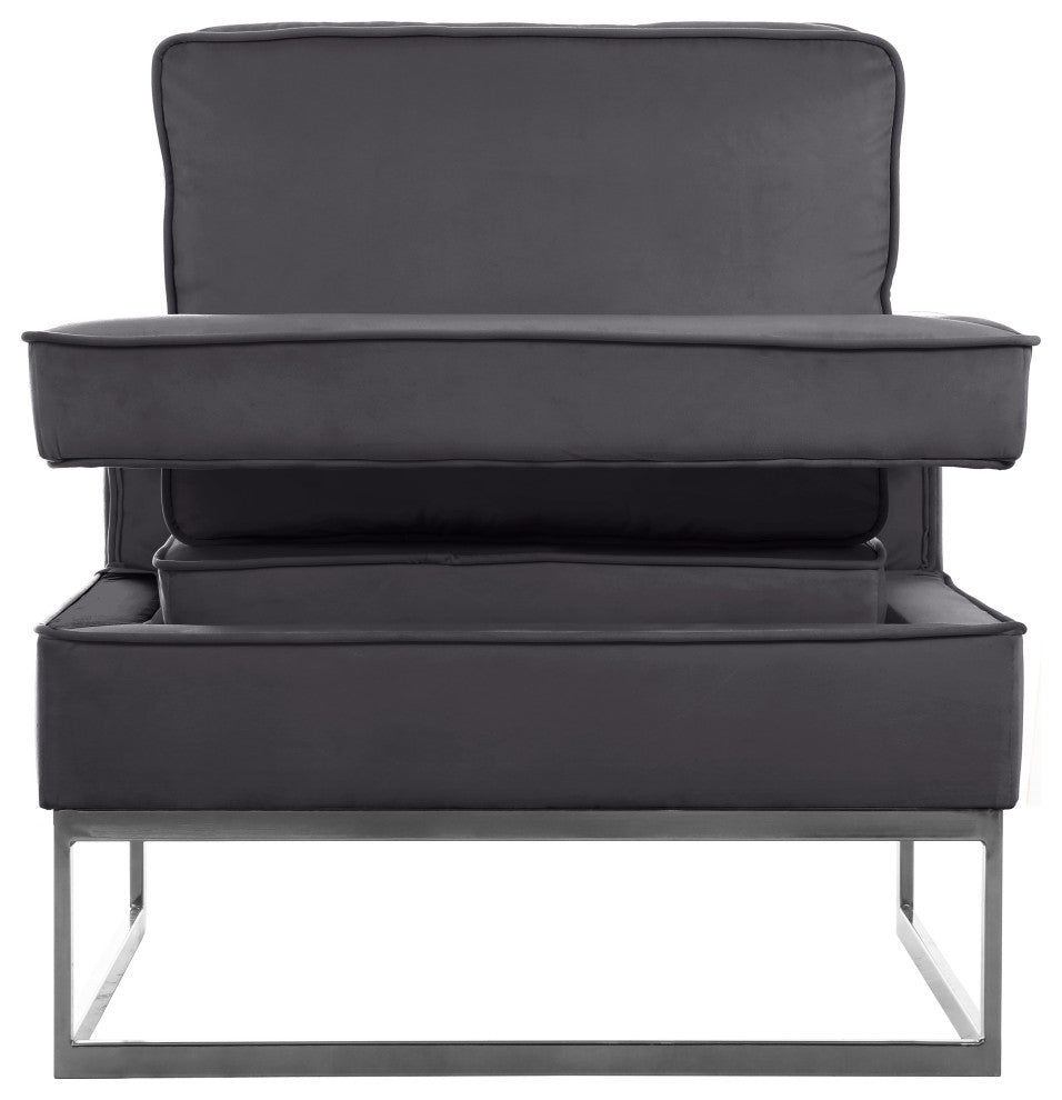 Noah Velvet Upholstered Accent Chair, Gray, Chrome Base