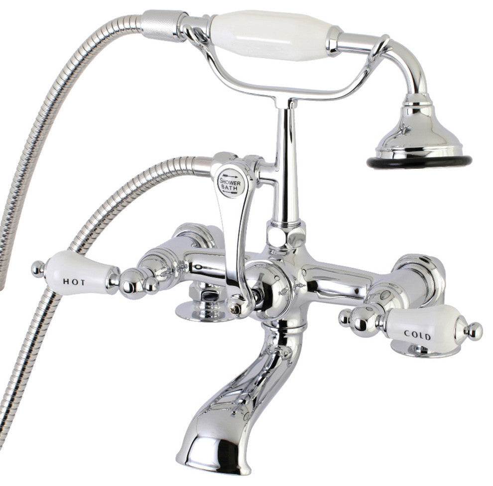 Aqua Vintage 7" Tub Faucet With Hand Shower, Polished Chrome