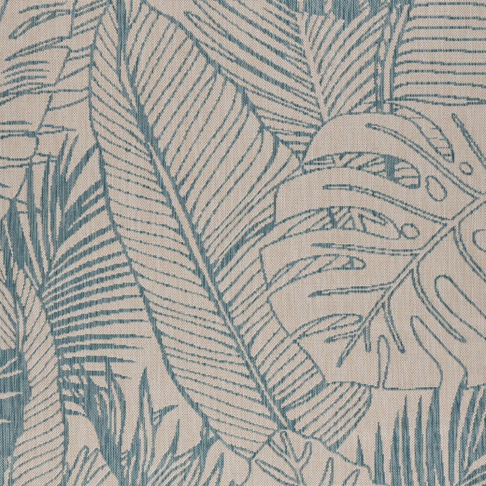 5" x 7" Teal Tropical Indoor Outdoor Area Rug