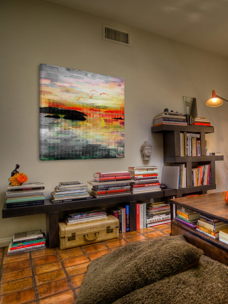 "Birds in the Sunset" Fine Art Canvas Print, 18"x18"