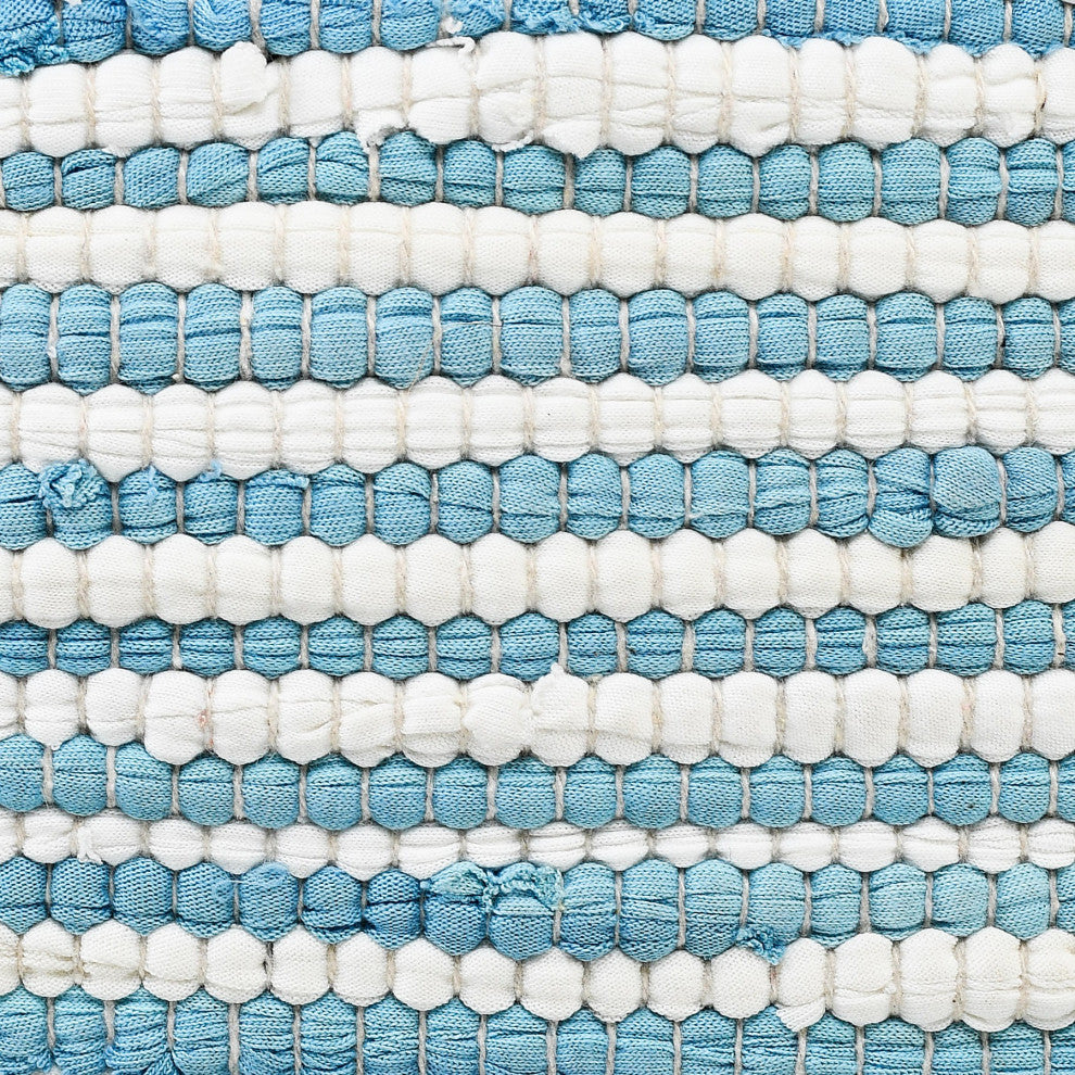 Bright Blue and White Striped Jute Bordered Throw Pillow